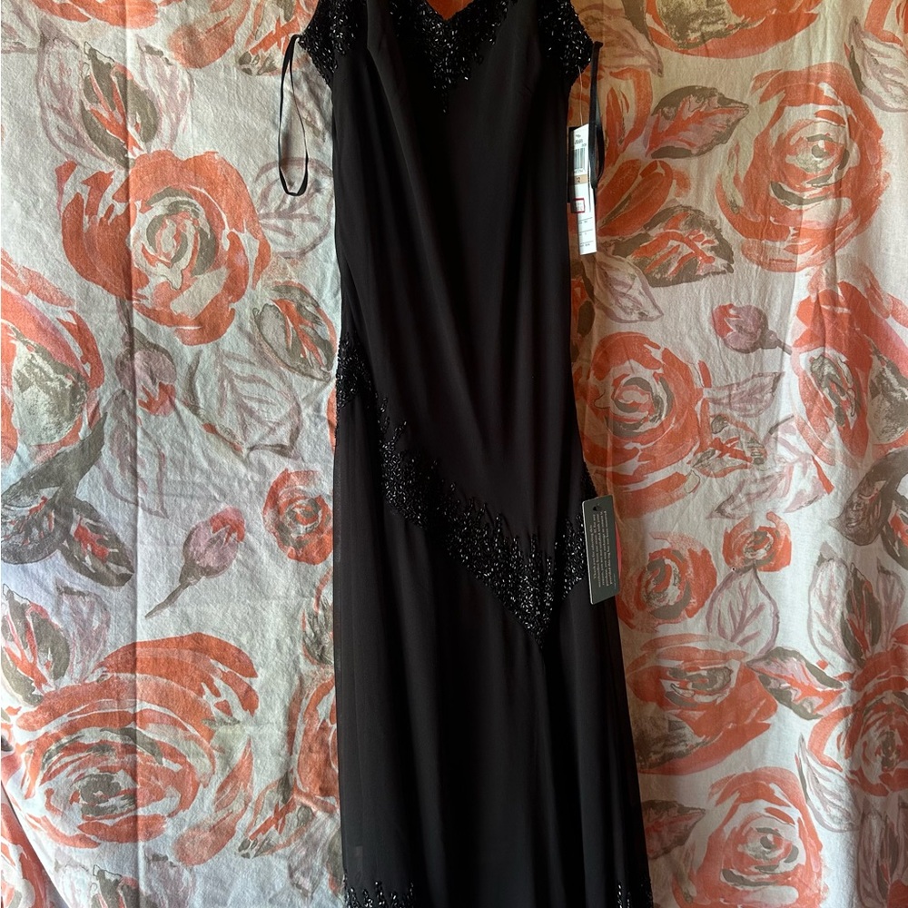J Kara Black Asymmetrical Sleeveless Gown